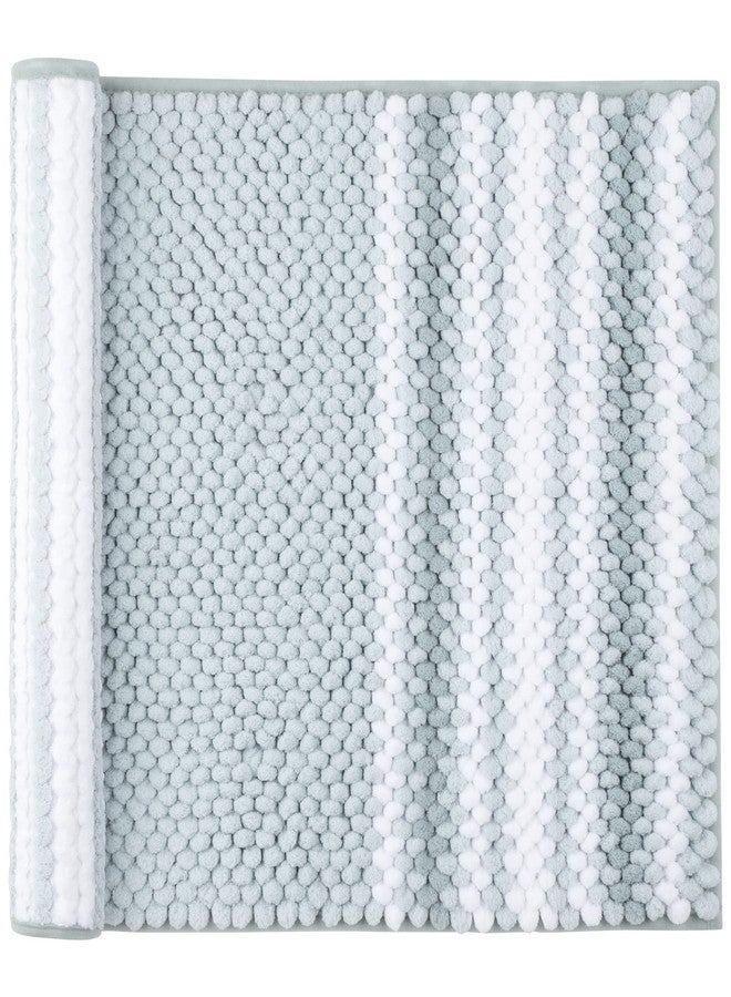 PiccoCasa Chenille Bathroom Rug, Soft Fluffy Absorbent Bath Mat, Medium Pile Striped Carpet Washable Non Slip Bathroom Floor Mats(20"x32",Light Blue & White) - Image 1