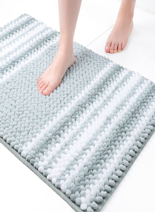 PiccoCasa Chenille Bathroom Rug, Soft Fluffy Absorbent Bath Mat, Medium Pile Striped Carpet Washable Non Slip Bathroom Floor Mats(20"x32",Light Blue & White) - Image 3