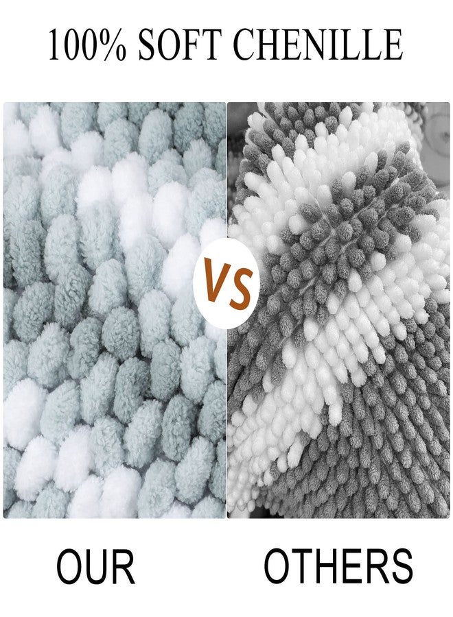PiccoCasa Chenille Bathroom Rug, Soft Fluffy Absorbent Bath Mat, Medium Pile Striped Carpet Washable Non Slip Bathroom Floor Mats(20"x32",Light Blue & White) - Image 2
