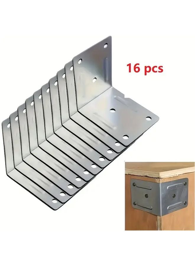 16pcs Galvanized Steel L Shaped Brackets Rust Proof Shelf Reinforcement Furniture Support - Image 1