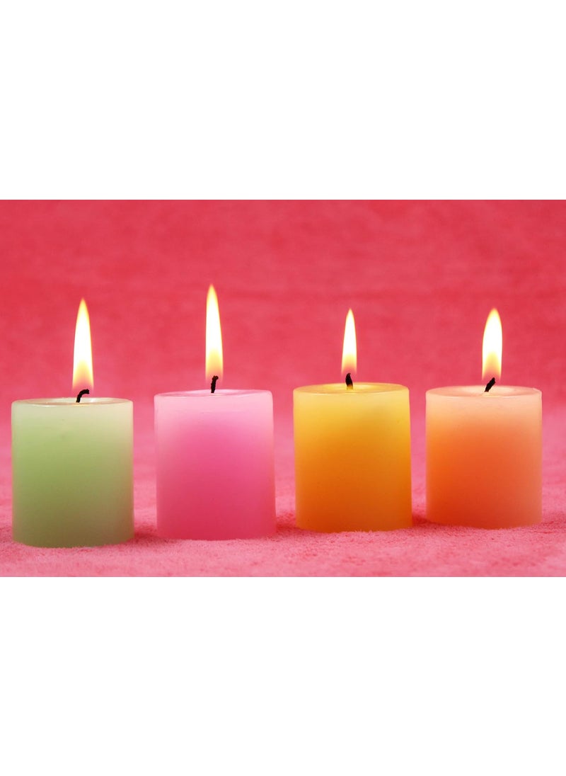 atorakushon atorakushon Smokeless Scented Paraffin Wax Peach Yellow Pink and Green Colors Round Pillar Candles Decoration for Party Birthday Party Dinner Table Living Room Pack of 4  - Image 2