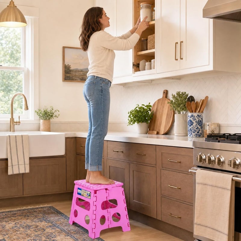 Acko Folding Step Stool - 13 inch Height Premium Heavy Duty Foldable Stool for Kids and Adults, Kitchen Garden Bathroom Stepping Stool (Pink) - Image 2