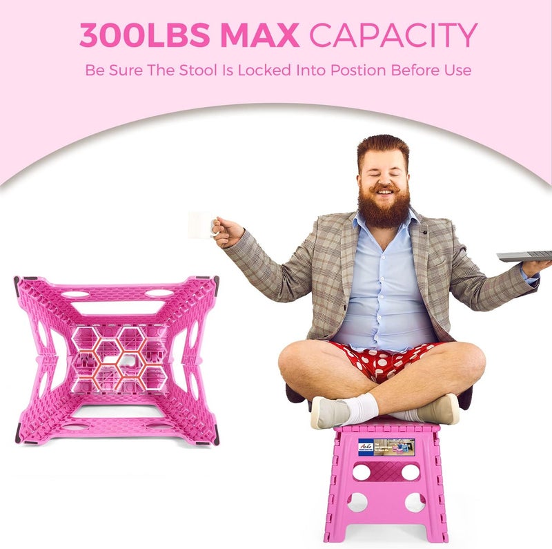 Acko Folding Step Stool - 13 inch Height Premium Heavy Duty Foldable Stool for Kids and Adults, Kitchen Garden Bathroom Stepping Stool (Pink) - Image 3