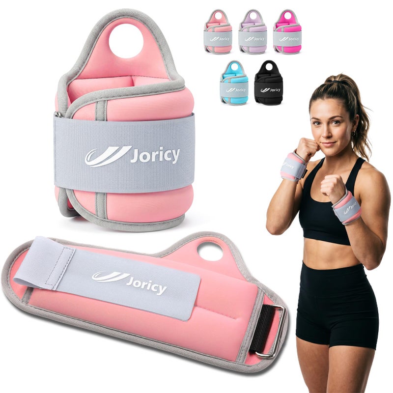 JORICY Wrist Weights for Women Men 2LBS Pair 1 LB Each Weight Arm Weights with Thumb Loops Lock Weights Weighted Gloves for Running Walking Cardio Exercises Light Pink - Image 2