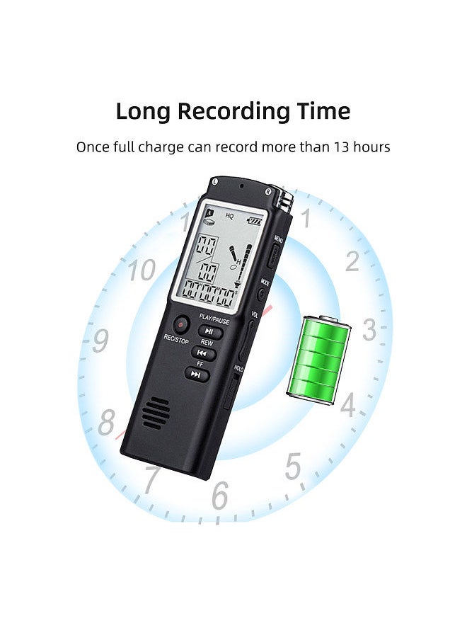 Generic - 32GB Digital Voice Recorder Voice Activated Recorder MP3 Player 1536Kbps HD Recording Noise Reduction Dual Condenser Microphone 13h Continuous recording with WAV MP3 Player Telephone Recording - Image 1