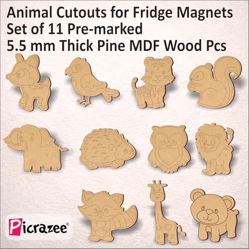 PICRAZEE DIY Art & Craft Kit 11 Animal Cutouts for Fridge Magnets in Pine MDF | Acrylic Colors, Brushes, Palette & Magnets | Ideal for All Kinds of Painting & Kids DIY Projects (M6), Multicolor - Image 4