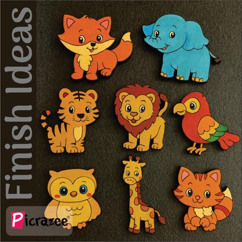 PICRAZEE DIY Art & Craft Kit 11 Animal Cutouts for Fridge Magnets in Pine MDF | Acrylic Colors, Brushes, Palette & Magnets | Ideal for All Kinds of Painting & Kids DIY Projects (M6), Multicolor - Image 3