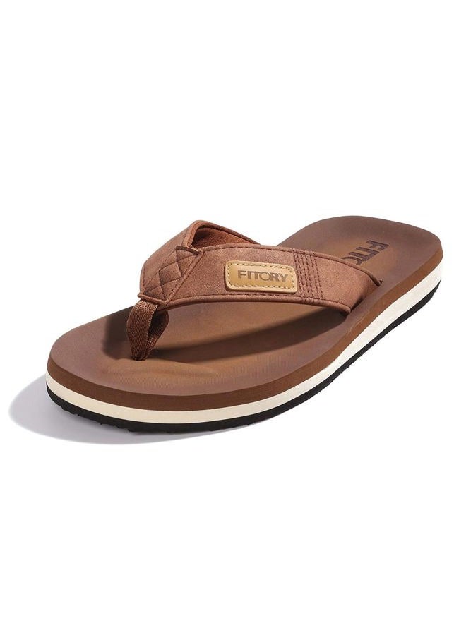 FITORY Men's Flip-Flops, Thongs Sandals Comfort Slippers for Beach Size 6-15, Tan, 10 - Image 1