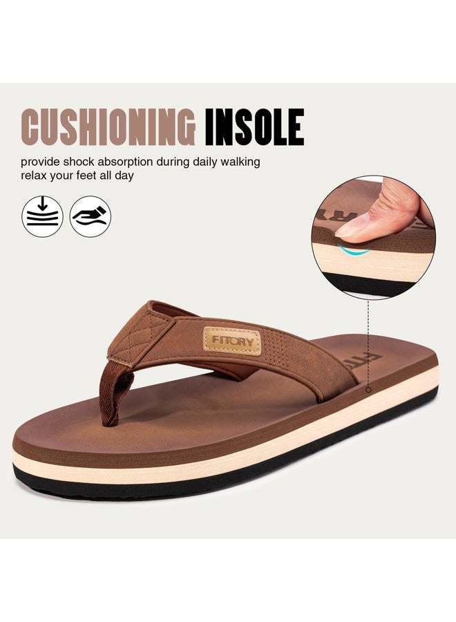 FITORY Men's Flip-Flops, Thongs Sandals Comfort Slippers for Beach Size 6-15, Tan, 10 - Image 3