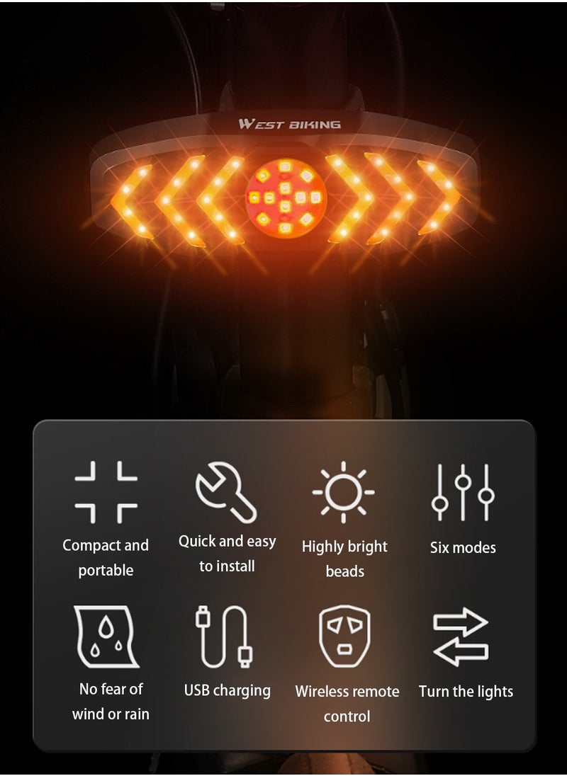 WEST BIKING Bicycle Tail Light with Remote Control, Bicycle Light Group, USB Rechargeable Bicycle Tail light, Turn Signal, Waterproof 5 Modes, Night Riding Warning Light, Red Light, Road Mountain Biking Equipment, Suitable for Riding,9.75*3.4cm  - Image 2