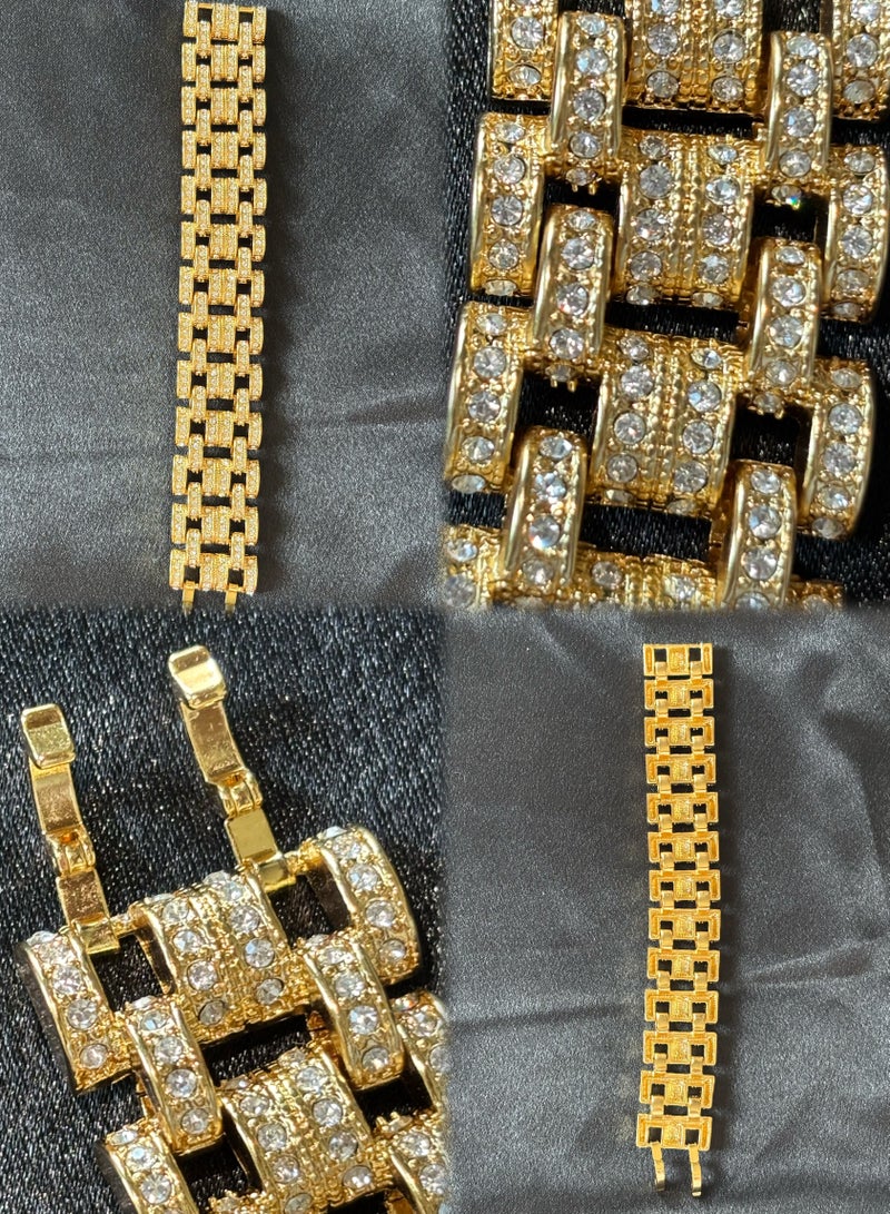 Plane Trees Gold Geometric Link Bracelet with Sparkling Crystals – PLANE TREES - Image 2