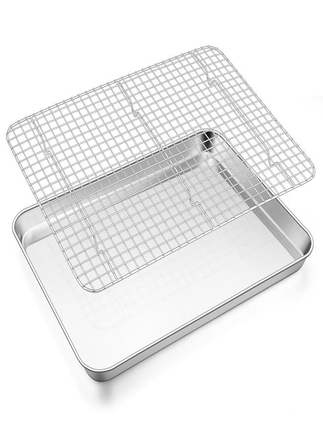 إي-فار صينية خبز إي-فار مع رف سلكي، صينية خبز من الفولاذ المقاوم للصدأ مقاس 17.6 بوصة × 13 بوصة للفرن، صينية معدنية كبيرة بحواف مع رف تبريد للطهي والتحميص، غير سامة وآمنة للغسل في غسالة الأطباق - Image 1