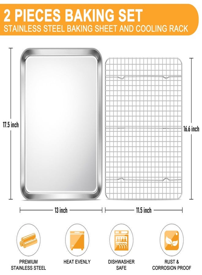 إي-فار صينية خبز إي-فار مع رف سلكي، صينية خبز من الفولاذ المقاوم للصدأ مقاس 17.6 بوصة × 13 بوصة للفرن، صينية معدنية كبيرة بحواف مع رف تبريد للطهي والتحميص، غير سامة وآمنة للغسل في غسالة الأطباق - Image 2
