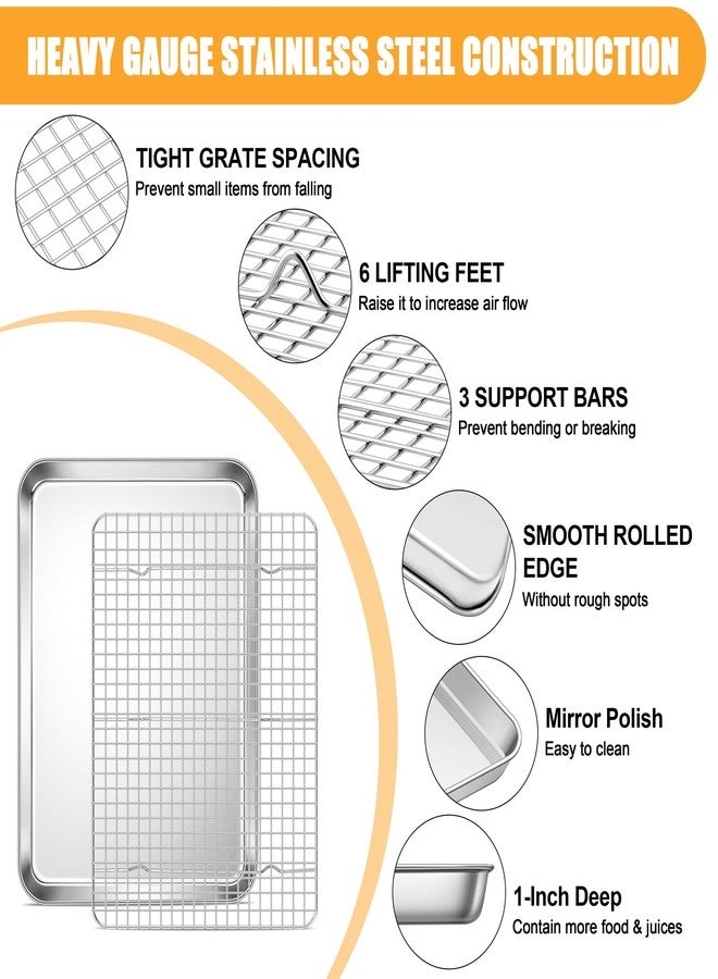 إي-فار صينية خبز إي-فار مع رف سلكي، صينية خبز من الفولاذ المقاوم للصدأ مقاس 17.6 بوصة × 13 بوصة للفرن، صينية معدنية كبيرة بحواف مع رف تبريد للطهي والتحميص، غير سامة وآمنة للغسل في غسالة الأطباق - Image 3