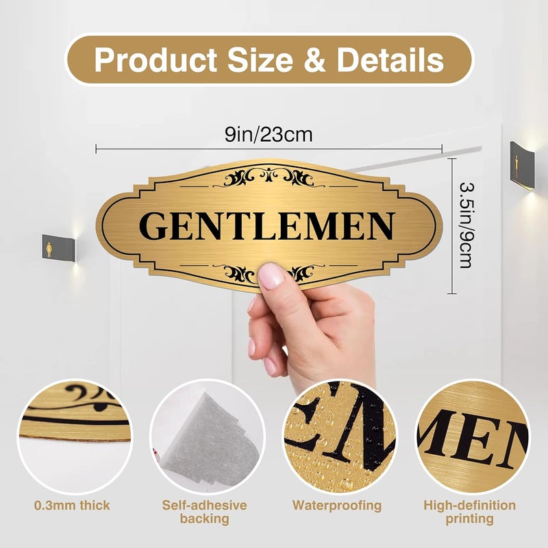 LUHIMO 2 PCS Men and Women Restroom Sign for Home and Business, Self-adhesive Waterproof Gold Ladies & Gentlemen Bathroom Door Signage Sticker Decor for House, Offices, Restaurants, Shop and Public Area - Image 2