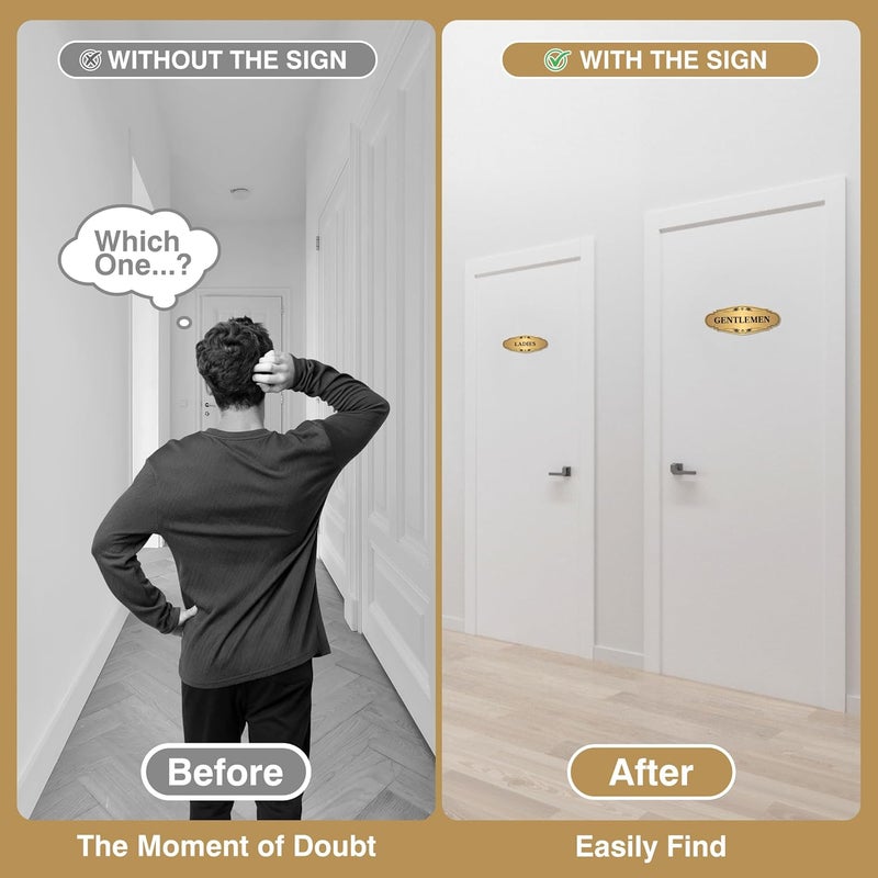 LUHIMO 2 PCS Men and Women Restroom Sign for Home and Business, Self-adhesive Waterproof Gold Ladies & Gentlemen Bathroom Door Signage Sticker Decor for House, Offices, Restaurants, Shop and Public Area - Image 4