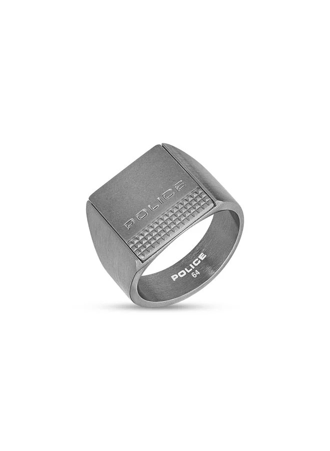 بوليس خاتم بتصميم شعار محفور وسطح مرصع من الستانلس ستيل بلون رمادي عتيق مصقول