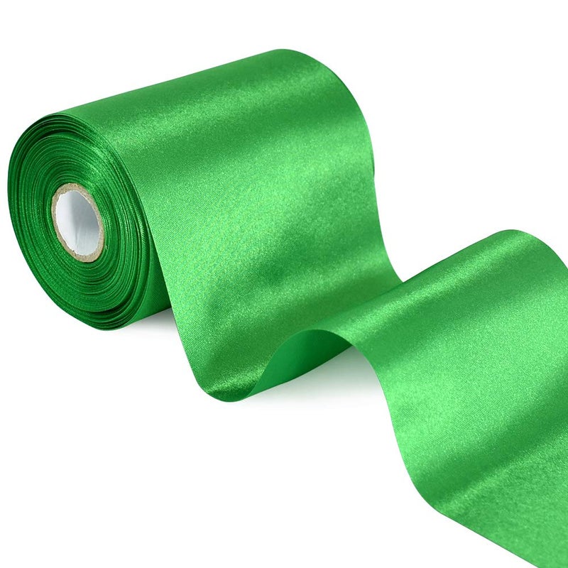 TONIFUL 4 Inch x 22 Yards Wide Green Satin Ribbon Solid Fabric Large Ribbon for Cutting Ceremony Kit Grand Opening Chair Sash Table Hair Car Bows Sewing Craft Gift Wrapping Wedding Party Decoration