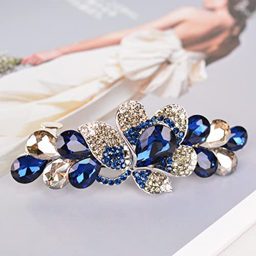 Sankuwen Flower Luxury Jewelry Design Hairpin Rhinestone Hair Barrette Clip(Style C,Deep Blue) - Image 4