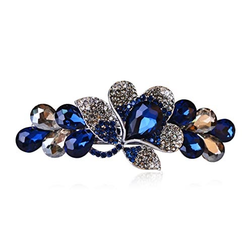 Sankuwen Flower Luxury Jewelry Design Hairpin Rhinestone Hair Barrette Clip(Style C,Deep Blue) - Image 1