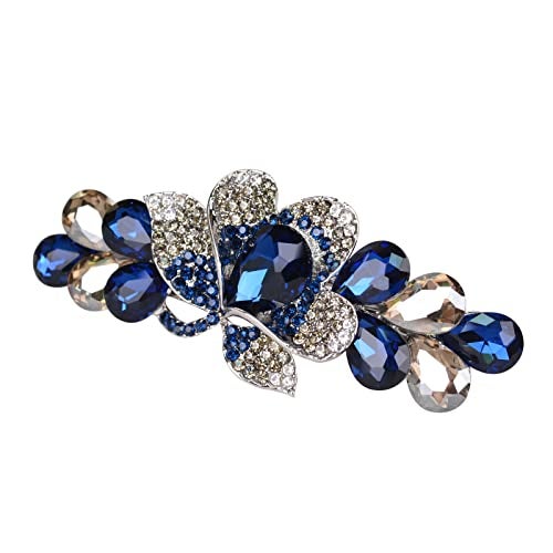 Sankuwen Flower Luxury Jewelry Design Hairpin Rhinestone Hair Barrette Clip(Style C,Deep Blue) - Image 2