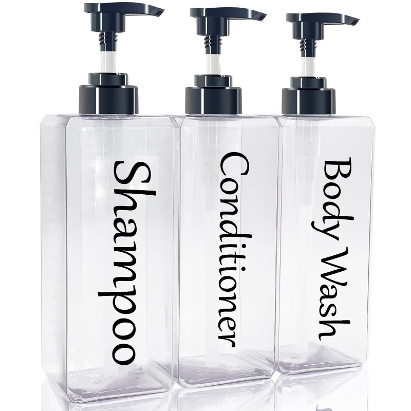 CIRACO Shampoo and Conditioner DispenserClear Set of 3 27oz Refillable  EmptyShampoo and Conditioner Bottles Body Wash Dispenser SetModern Shampoo Bottles for Shower Soap 