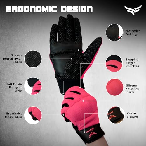 XTRIM Xenia Bike Gloves for Women, Full-Finger Length Motorcycle Gloves, Moisture-Absorbent Fabric, Comfortable Fit, Reinforced Knuckles for Impact Protection (1 Pair, Coral Pink) - Image 5