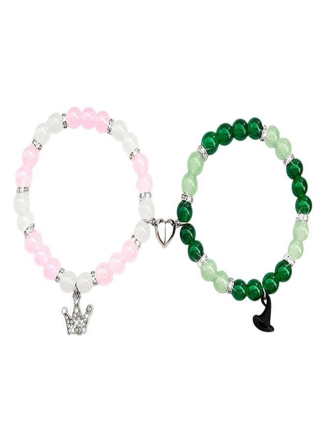 Waeceip 2Pcs Wicked Friendship Bracelets for 2 Crystal Beaded Bracelets for Best Friends Matching Bracelet Gifts for Sister Friend Besties Present Wicked Jewelry for Women Witch Crown Charm Bracelet - Image 1