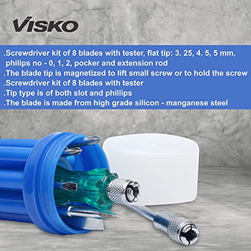 Visko Tools 111 8 Blades Combination Screw Driver Set with Tester (Blue and White, 9-Pieces) - Image 4