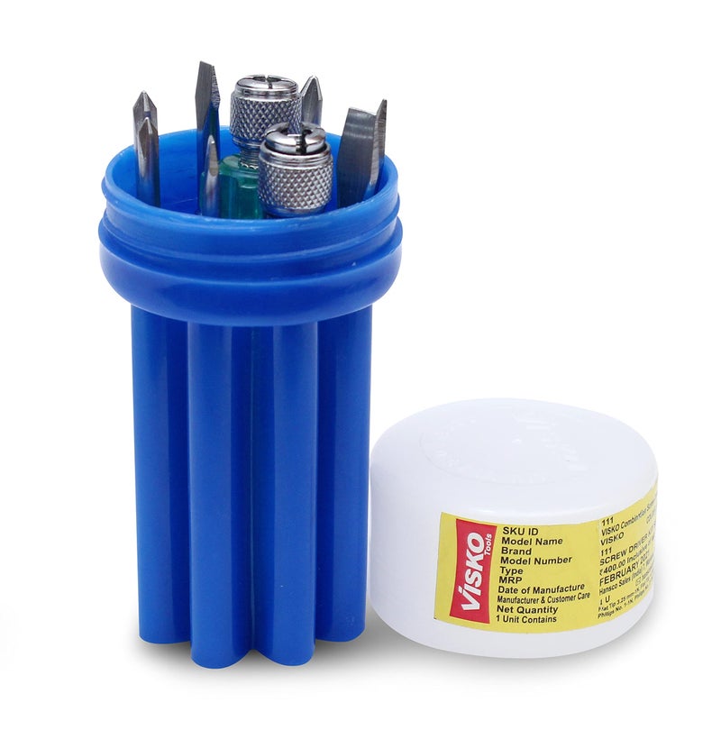Visko Tools 111 8 Blades Combination Screw Driver Set with Tester (Blue and White, 9-Pieces) - Image 1