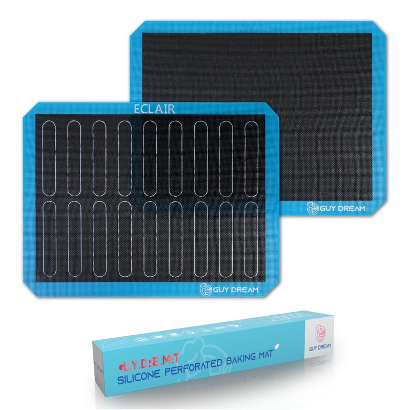 GUYDREMAT 2PCs GUY DREAM Perforated Silicone Baking Mat 11-4/5" x 15-3/4" - Eclair Mat for Baking - Steaming Mesh For Half Size Cooking Sheet - Non-Stick Reusable Oven Liner - Image 1