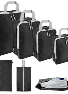 Compression Packing Cubes - 6 Set Suitcase Organizer Bags for Travel. Expandable Luggage Organizers for Suitcase and Backpack. Travel Essentials for Women and Men in Black.