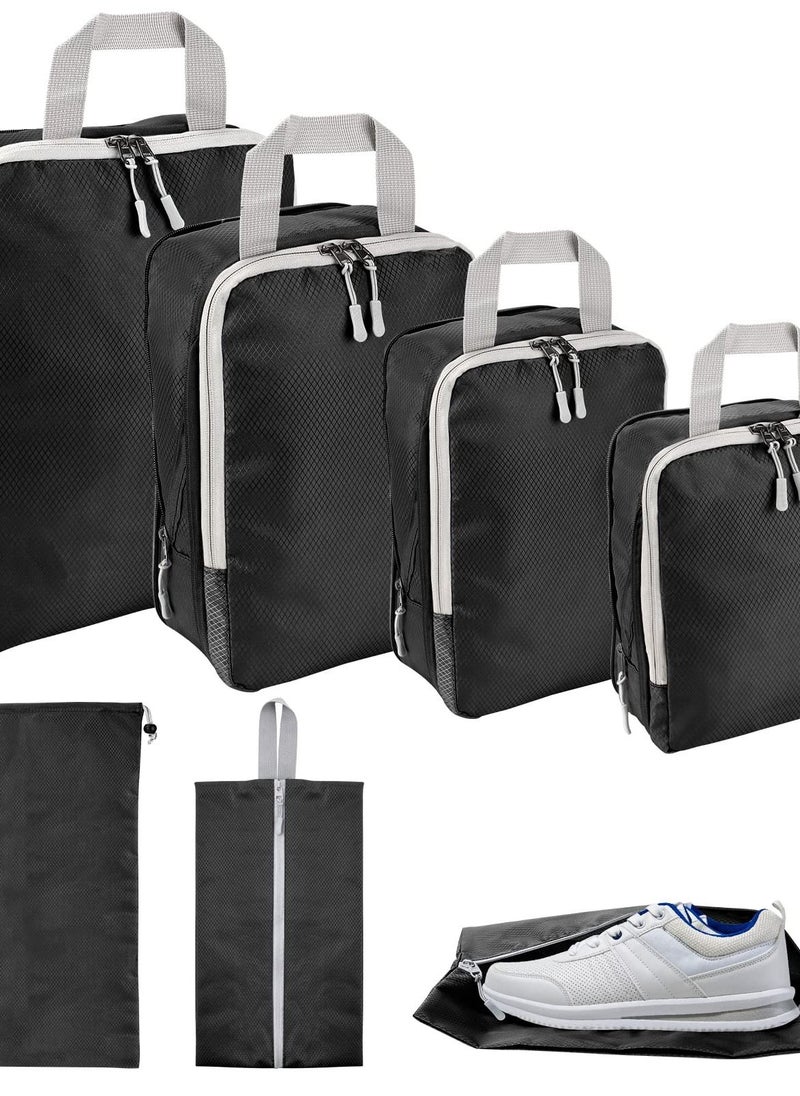 Excefore - Compression Packing Cubes - 6 Set Suitcase Organizer Bags for Travel. Expandable Luggage Organizers for Suitcase and Backpack. Travel Essentials for Women and Men in Black. - Image 1