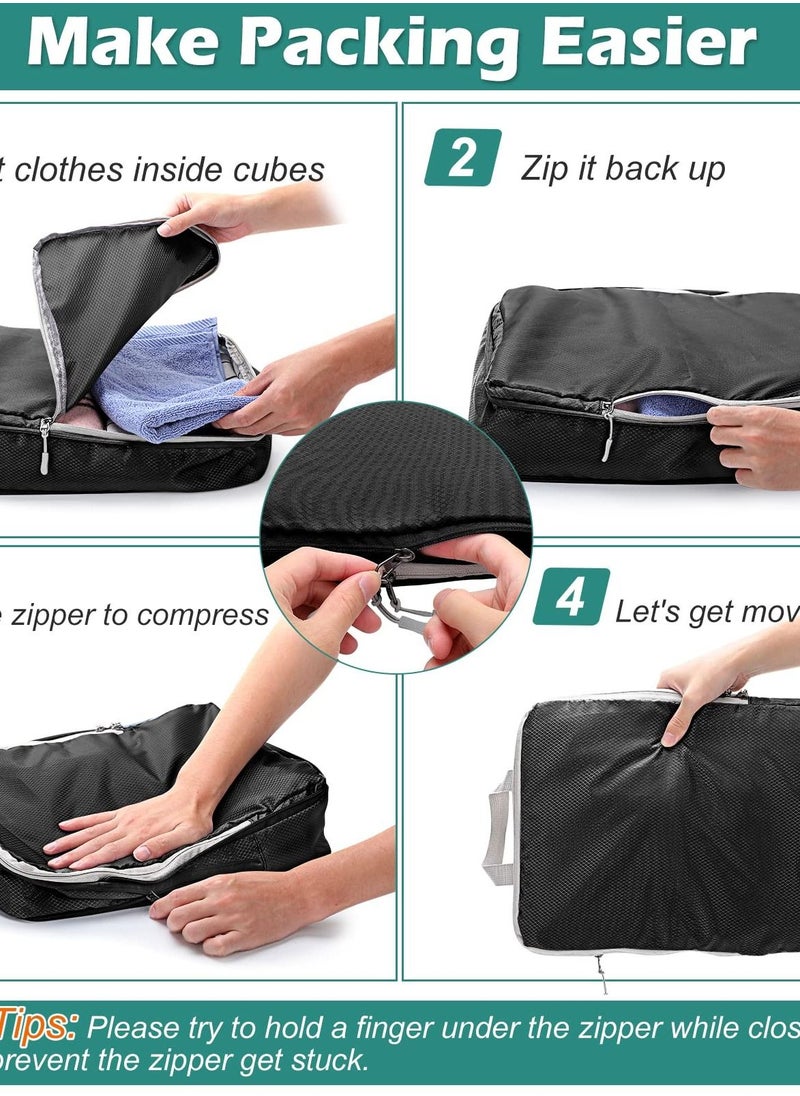 Excefore - Compression Packing Cubes - 6 Set Suitcase Organizer Bags for Travel. Expandable Luggage Organizers for Suitcase and Backpack. Travel Essentials for Women and Men in Black. - Image 1