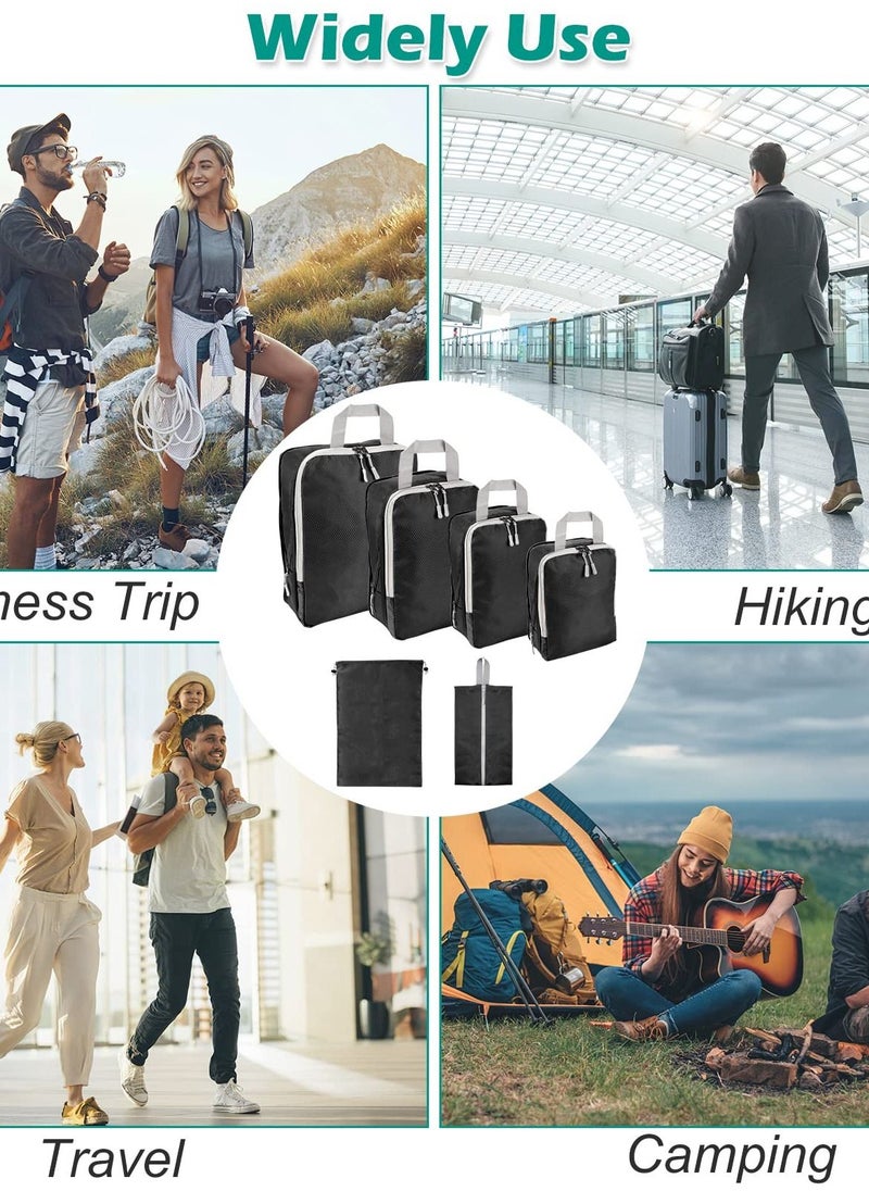Excefore - Compression Packing Cubes - 6 Set Suitcase Organizer Bags for Travel. Expandable Luggage Organizers for Suitcase and Backpack. Travel Essentials for Women and Men in Black. - Image 1