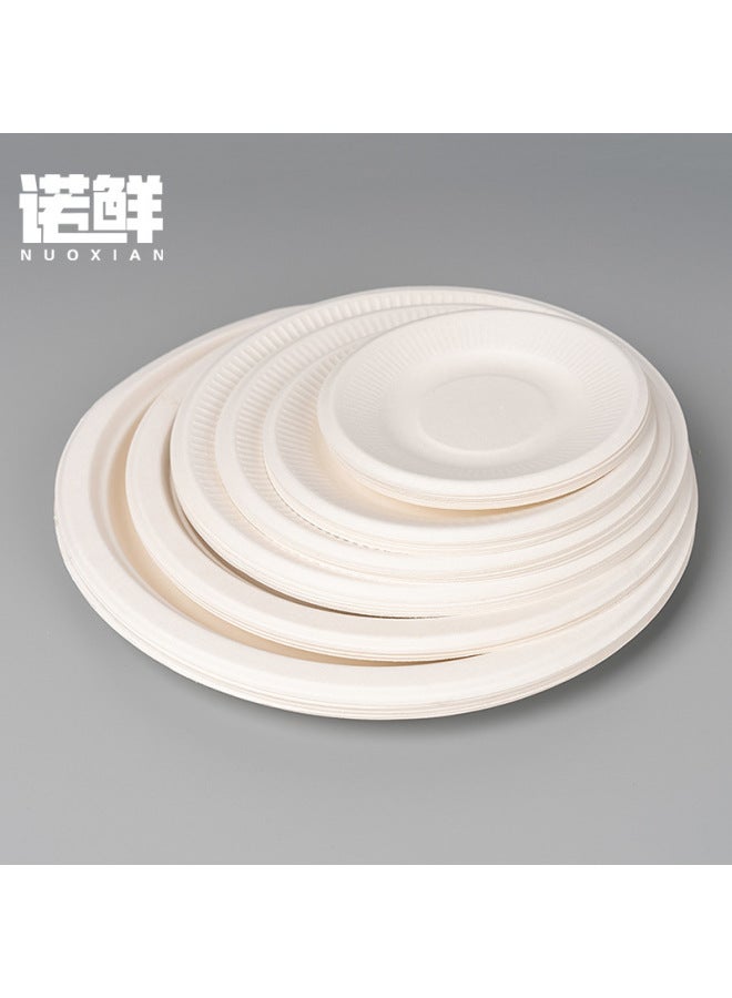 Disposable Dish Dinner Plate Degradation Pulp Tableware Painting Paper Dish Thickened Household Pulp Dish Bone Dish Cake Plate-Color:5-inch Dish Original Color Thickened Package