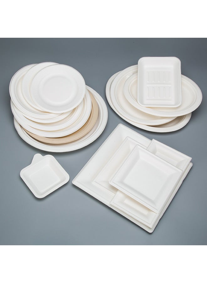 Disposable Dish Dinner Plate Degradation Pulp Tableware Painting Paper Dish Thickened Household Pulp Dish Bone Dish Cake Plate-Color:5-inch Dish Original Color Thickened Package