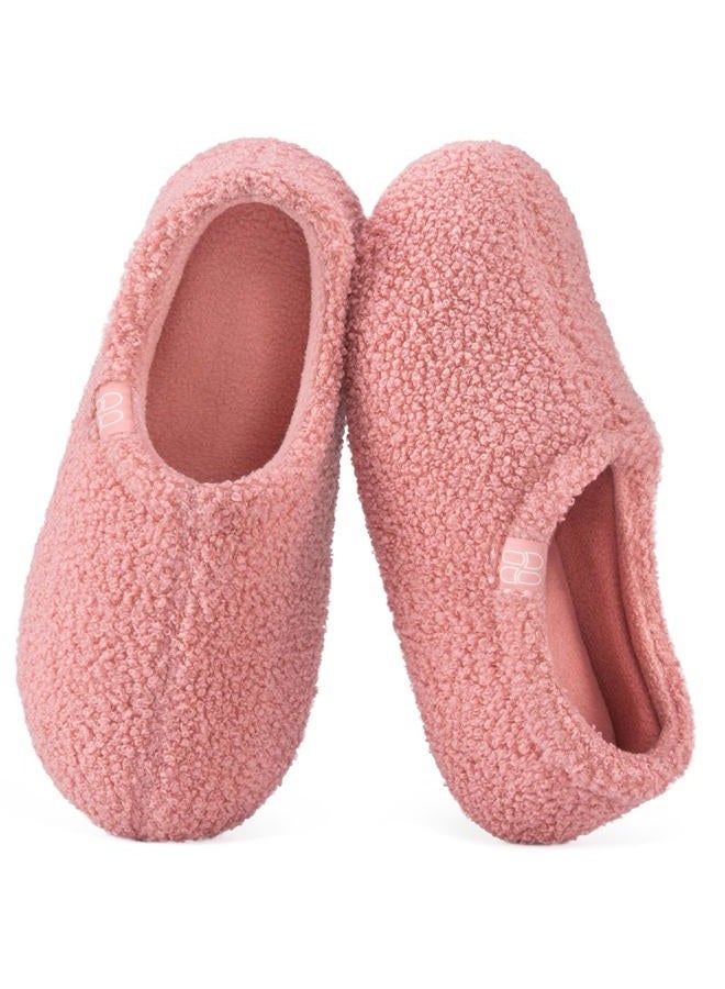 HomeTop Women's Fuzzy Curly Fur Memory Foam Loafer Slippers with Polar Fleece Lining (11-12 M, Pink) - Image 1