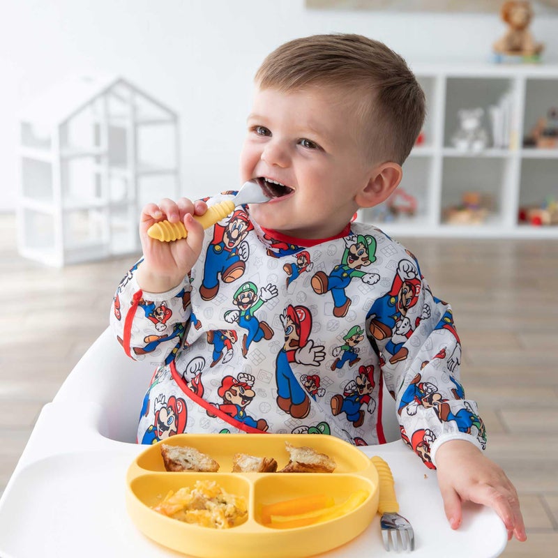 Bumkins Bibs, Baby and Toddler Girls and Boys 6-24 Months, Long Sleeve, Essential Must Have for Eating, Feeding, Mess Saving Lightweight Waterproof Fabric Sleeved Smock, Nintendo Mario and Luigi - Image 2