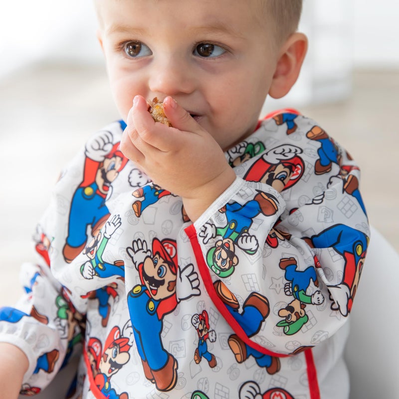 Bumkins Bibs, Baby and Toddler Girls and Boys 6-24 Months, Long Sleeve, Essential Must Have for Eating, Feeding, Mess Saving Lightweight Waterproof Fabric Sleeved Smock, Nintendo Mario and Luigi - Image 3