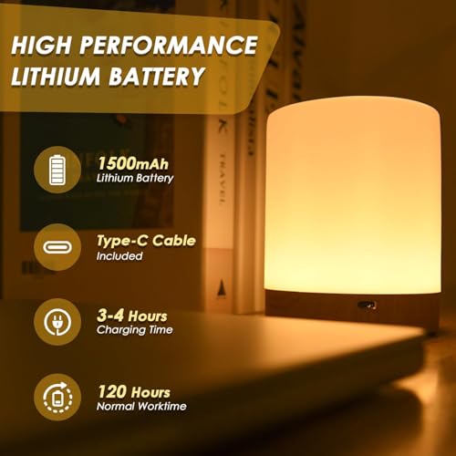Desidiya Touch Control LED Touch Bedside Night Light,Changing Dimmable Light for Kids,3 Colors LED Lamp with Warm White Lights,USB Rechargeable, Bedside Night Light, Soft Eye Caring - Image 3