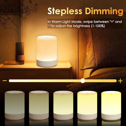Desidiya Touch Control LED Touch Bedside Night Light,Changing Dimmable Light for Kids,3 Colors LED Lamp with Warm White Lights,USB Rechargeable, Bedside Night Light, Soft Eye Caring - Image 2
