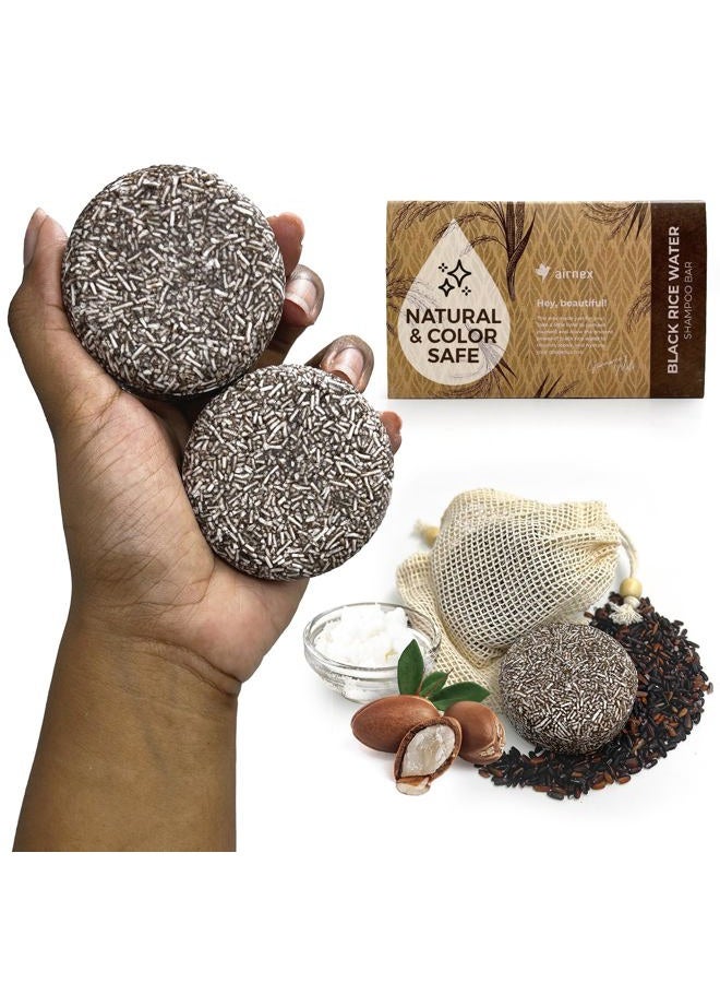 AIRNEX Black Rice Water Shampoo Bar - Fermented Rice Water, Argan Oil & Murumuru Butter for Hair Growth Moisture & Shine - Set of 2 Bars + Cotton Bags - All Natural, Sulfate Free (4.04 oz) - Image 1