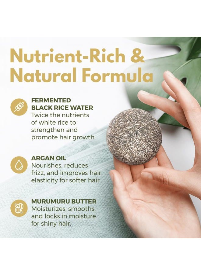 AIRNEX Black Rice Water Shampoo Bar - Fermented Rice Water, Argan Oil & Murumuru Butter for Hair Growth Moisture & Shine - Set of 2 Bars + Cotton Bags - All Natural, Sulfate Free (4.04 oz) - Image 2