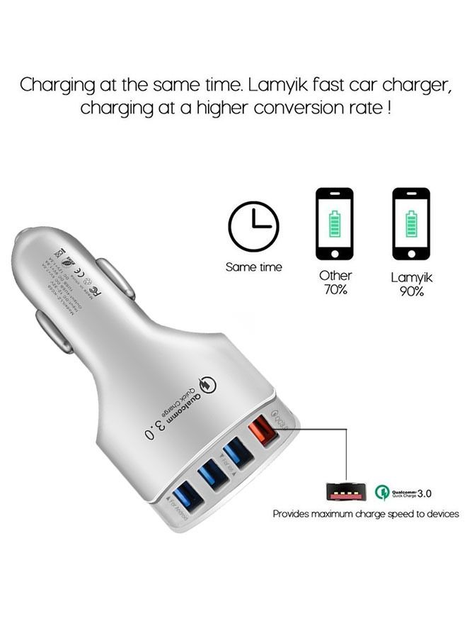 Qualcomm USB C Car Charger Fast Charge, Super Fast USB Charger Adapter 4 Port QC 3.0 Car Charger USB Fast Charging (White) - Image 4