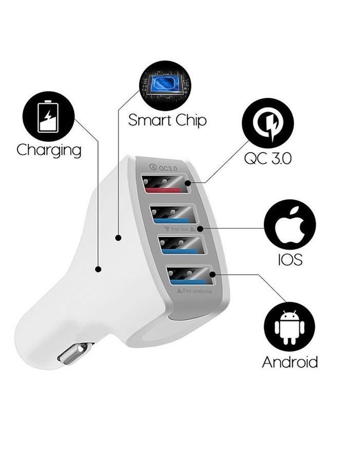 Qualcomm USB C Car Charger Fast Charge, Super Fast USB Charger Adapter 4 Port QC 3.0 Car Charger USB Fast Charging (White) - Image 5