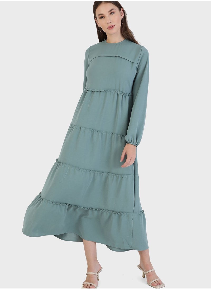 Refka by modanisa - Crew Neck Shirred Dress - Image 1