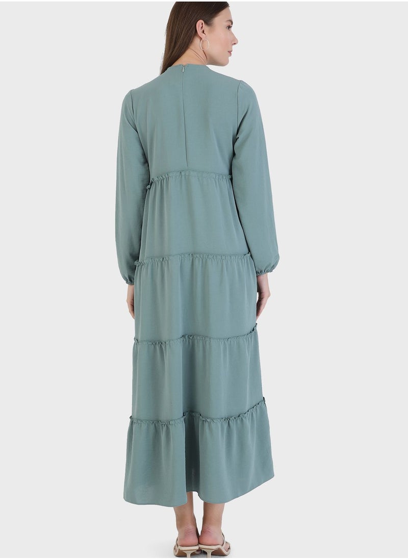 Refka by modanisa - Crew Neck Shirred Dress - Image 1