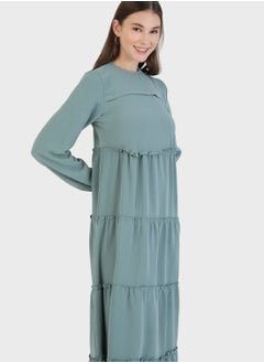 Refka by modanisa Crew Neck Shirred Dress  - Image 3