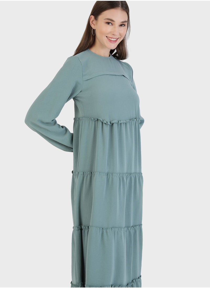 Refka by modanisa - Crew Neck Shirred Dress - Image 1